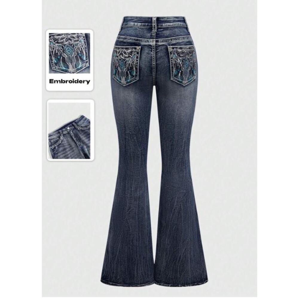 NWOT /ROMWE Sz16 - 2XL Plus Size Women's Jeans / Embroidery / Flare / Low Waist